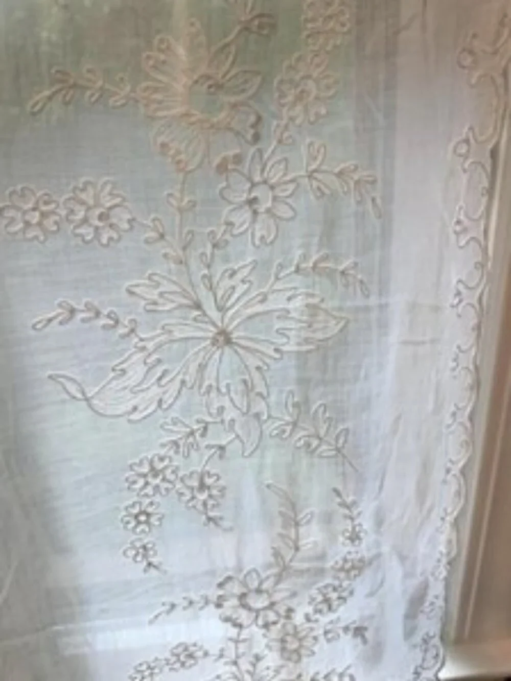 Pair of vintage 90s embroidered sheer curtains French Provincial style  57